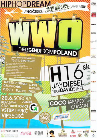 Flyer k akci HipHop Dream se skupinou WWO  (so 20. 6. 2009 20:00) Kulturní dům Vltava, České Budějovice (CZ)
