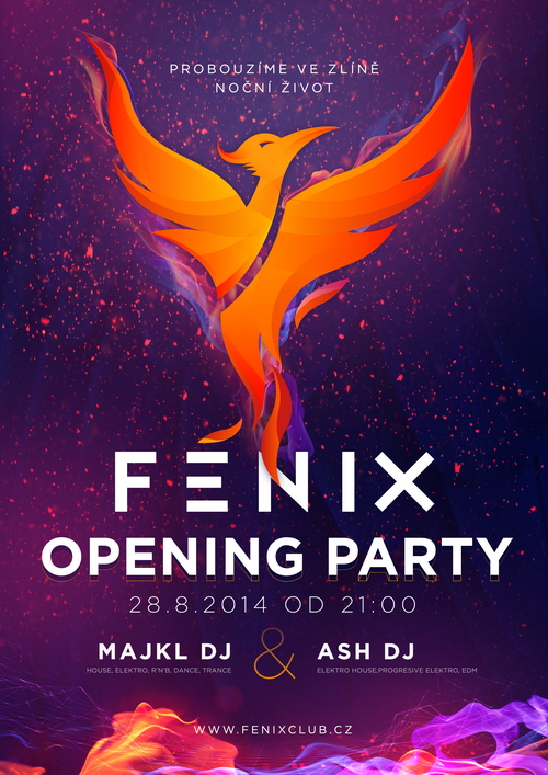 Flyer k akci Fénix opening party (pá 28. 8. 2015 21:00) FÉNIX - Music club Zlín, Zlín (CZ)