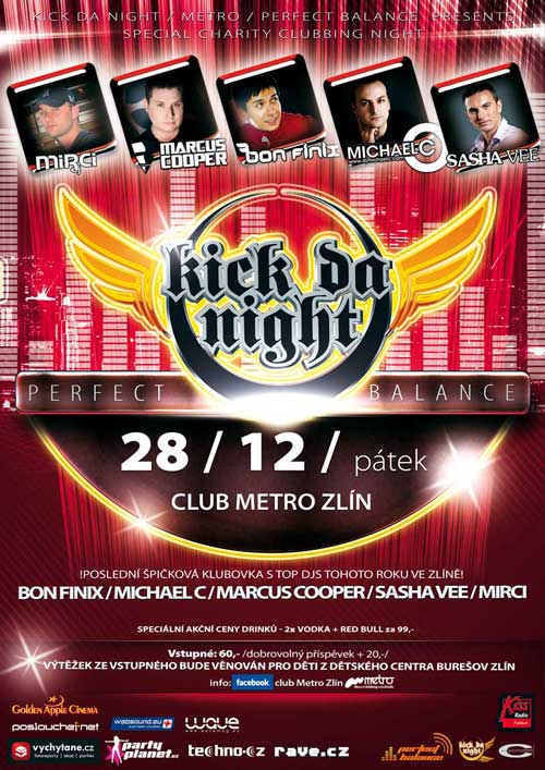 Flyer k akci KICK DA NIGHT ★ Poslední špičková klubovka roku ve Zlíně ★ (pá 28. 12. 2012 22:00) Metro, Zlín (CZ)