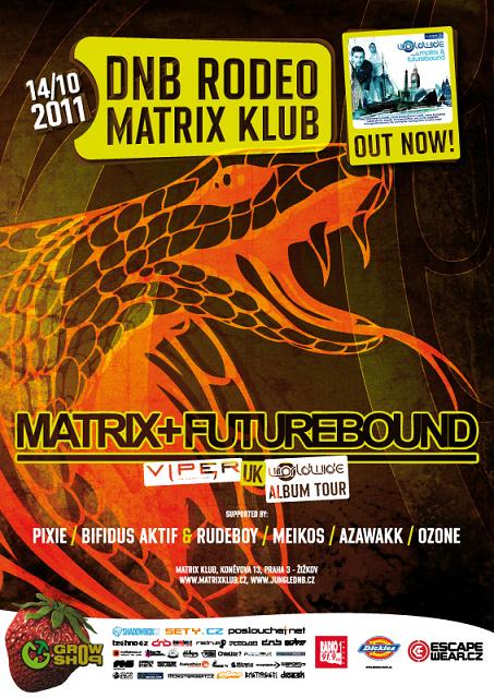 Flyer k akci DNB rodeo (pá 14. 10. 2011 21:00) Matrix Music Club, Praha 3 (CZ)