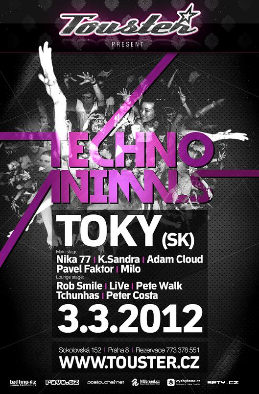 Flyer k akci Techno Animals (so 03. 3. 2012 22:00) Touster Club & Lounge, Praha 8  (CZ)